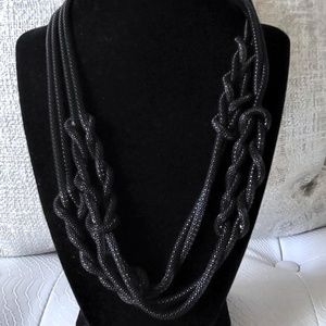 Black Mesh  Knotted Long Statement Necklace